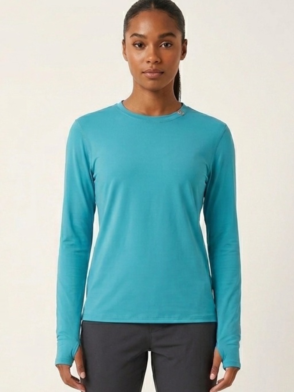 Bloq-UV Long-Sleeve Crewneck Top in Teal - Performance Women's Shirt L  Tennis